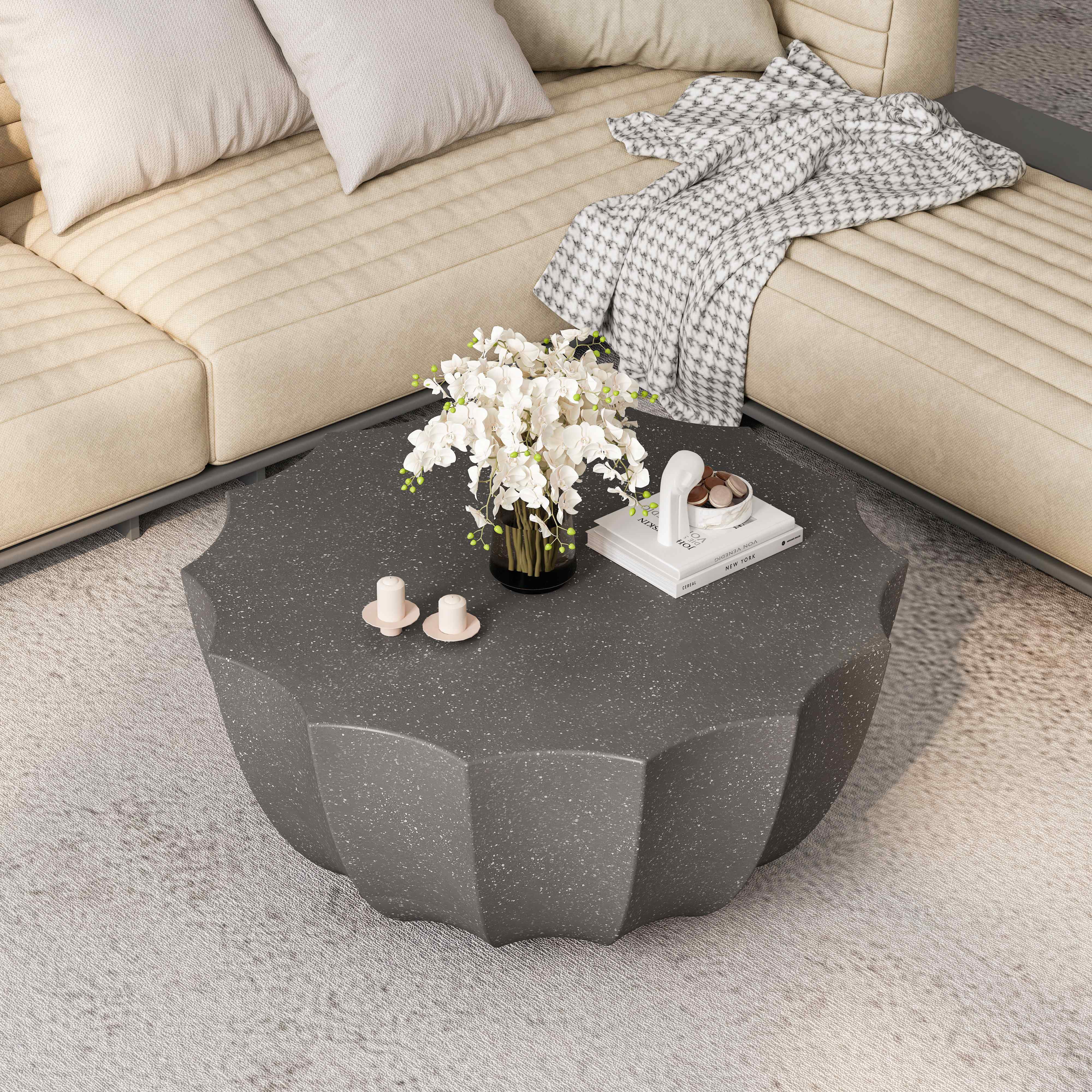 FFH 35.43" Coffee Table for Indoor & Outdoor, Modern Cement Table for Living Room, Patio, Backyards, Gray