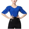 thumbnail image 6 of Women Ladies Adult Ballroom Walzt Dance Bodysuit Leotard Body Top Outfit Frill Arm Shirt V Cut Neck, 6 of 6