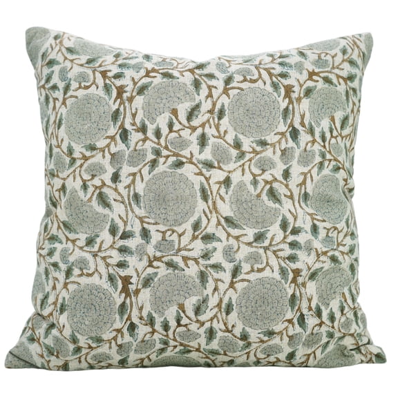 Fabdivine Floral Block Print "Karwachauth" Boho Decorative "Viscose Linen" Throw Pillow Cover, Handblock Printed Cushion Cover for Sofa , 12"X20", "Gray"