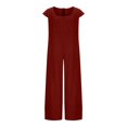 thumbnail image 3 of Jumpsuits for Women Summer Loose Wide Leg Jumpsuits Solid Color Plus Size Short Sleeve Rompers Overalls Red 3XL, 3 of 5