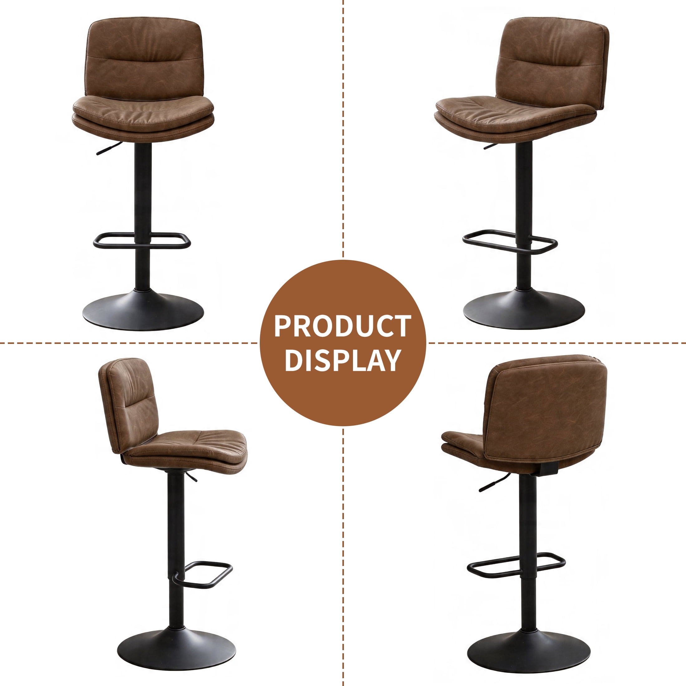 FIRAVOE Swivel Bar Stools Set of 4, Double-Layer Upholstered Counter Height Bar Stools with Back, PU Leather Height Adjustable Barstools for Kitchen Island, Tan