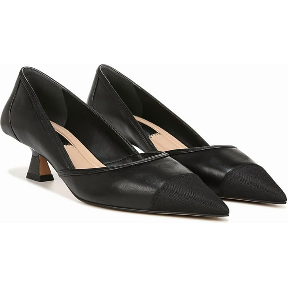 Franco Sarto Womens Darcy Pointed Toe Kitten Heel Pump Black Leather 10W