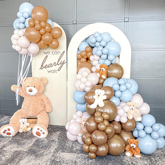 Blue Balloons Garland Arch Kit - KKS1 DIY 112Pcs Double-Stuffed Balloon Garland Layer Cream Peach Pottery Clay Baby Blue Balloons Set for Boho Baby Shower Wedding Boy Birthday Decoration