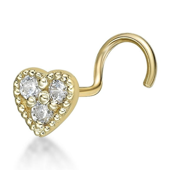 20 Gauge Screw 10K Yellow Gold 0.04 Carat Heart Lab Grown Diamond Nose Ring