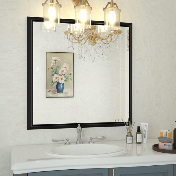 36x36 Inch Bathroom Mirror for Wall, Brushed Black Bathroom Vanity