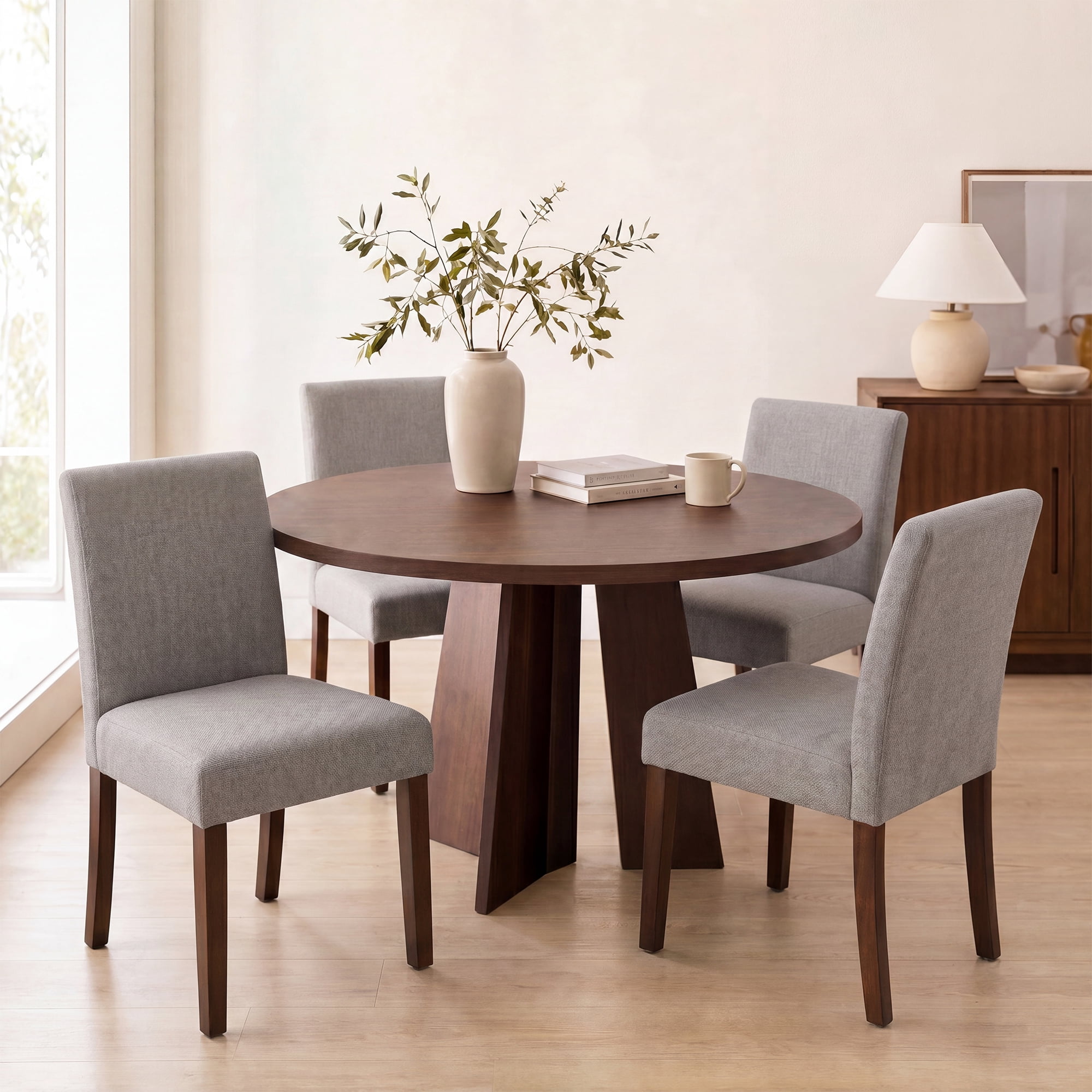 Upholstered Fabric Dining Chairs Set of 4 with Wood Legs, Modern Parsons Chairs with High Back for Kitchen, Dining Room, or Restaurant, Brown