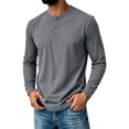 thumbnail image 2 of Mens Long Sleeve Henley Shirts 3 Button Moisture Wicking Tee Solid Color Soft Basic Casual Tshirt Gray XL, 2 of 6