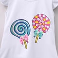 thumbnail image 4 of Lopeceal Toddler Girls Cute 2 Piece Outfits Lollipop Print Crew Neck Ruffle Sleeve with Bowknot Small Floral Print Shorts 2-9Y, 4 of 4