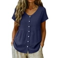 thumbnail image 6 of MEICHEN Women's Cotton Linen Shirt Tops Casual Crew Neck Short Sleeve Button Down Tee Shirt Blouses Womens Summer Essentials Tops, 6 of 8