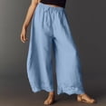 thumbnail image 3 of Women Cotton Lace Trim Wide Leg Pants Summer Casual Cropped Drawstring Elastic Waist Lightweight Trousers with Pockets, 2XL, 3 of 7
