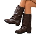 thumbnail image 4 of Viluyesy Mid Calf Boots for Women Fashion Block Heel Round Toe Faux Leather Slouchy Casual Comfortable Shoes Brown Size 6, 4 of 7