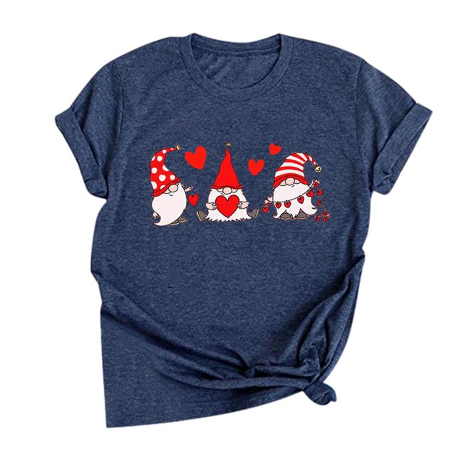 Gibobby Playera de Manga Corta con Cuello Redondo Camiseta con estampado día Tops Blusa corta manga corta para mujer San Valentín Blusa para mujer(Azul,CH)