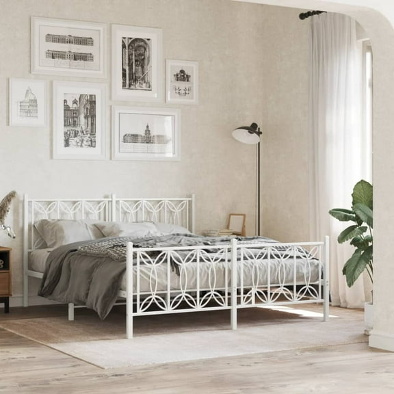 vidaXL Metal Bed Frame without Mattress with Footboard White 59.1"x78.7"
