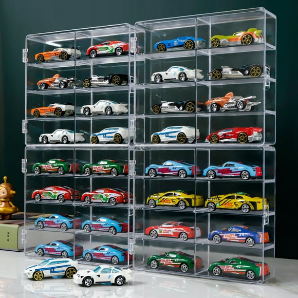 Caja de almacenamiento de Hot Wheels, modelo de coche de aleación 1:64, juguetes para niños, tomo, tarjeta, estante de colección transparente