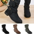 thumbnail image 6 of Nrmvnmi Women's Low-Heeled Mid Calf Boots Closed Toe Plus Size Mid-Tube Boots Tassel Buckle Round Toe Flat Boots Gray Mothers Day Gifts, 6 of 6