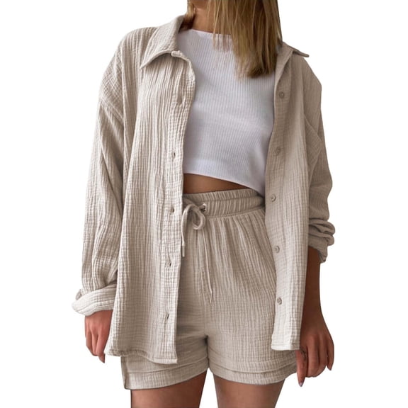 Sexlip Womens Casual Blazer Set Short Sleeve Top Elastic Shorts Soft Material Relaxed Design for Outdoor Leisure Yellow M