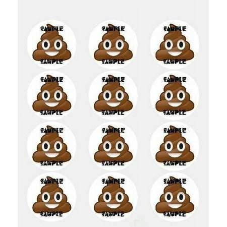 Twelve 2" Poop Emoji Edible Frosting Image Cupcake or Cookie Toppers