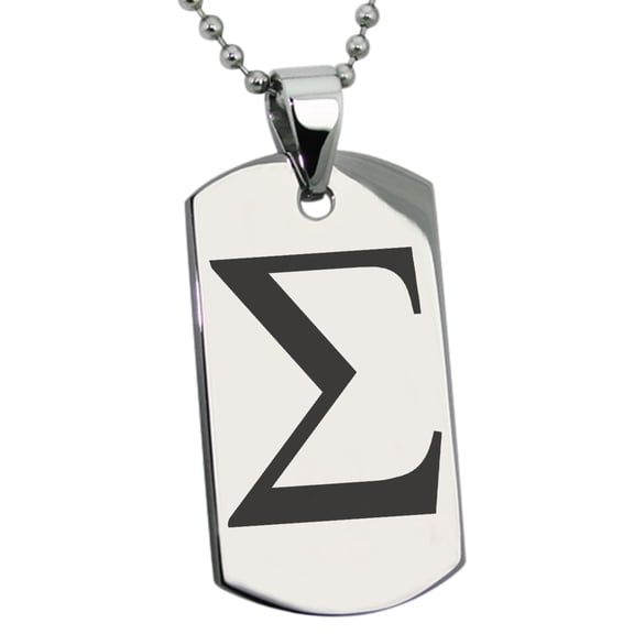 Tioneer Stainless Steel Sigma Mathematical Engraved Dog Tag Pendant Necklace