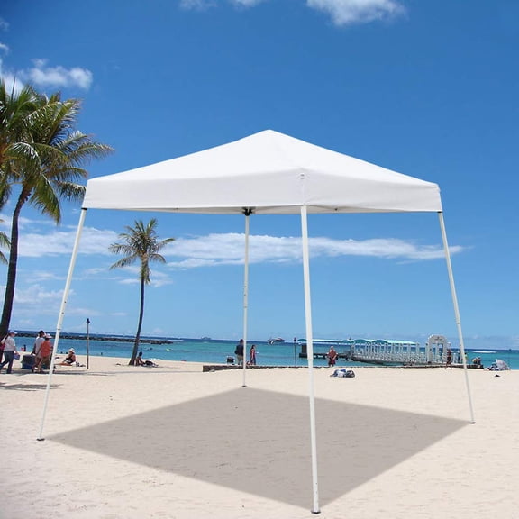 8x8 FT Ez Pop Up Canopy Tent, Outdoor Portable Folding Commercial Canopy Tent Heavy Duty, Instant Gazebo with Carrying Bag and Adjustable Height for Beach and Party Shelter, Slant (White)