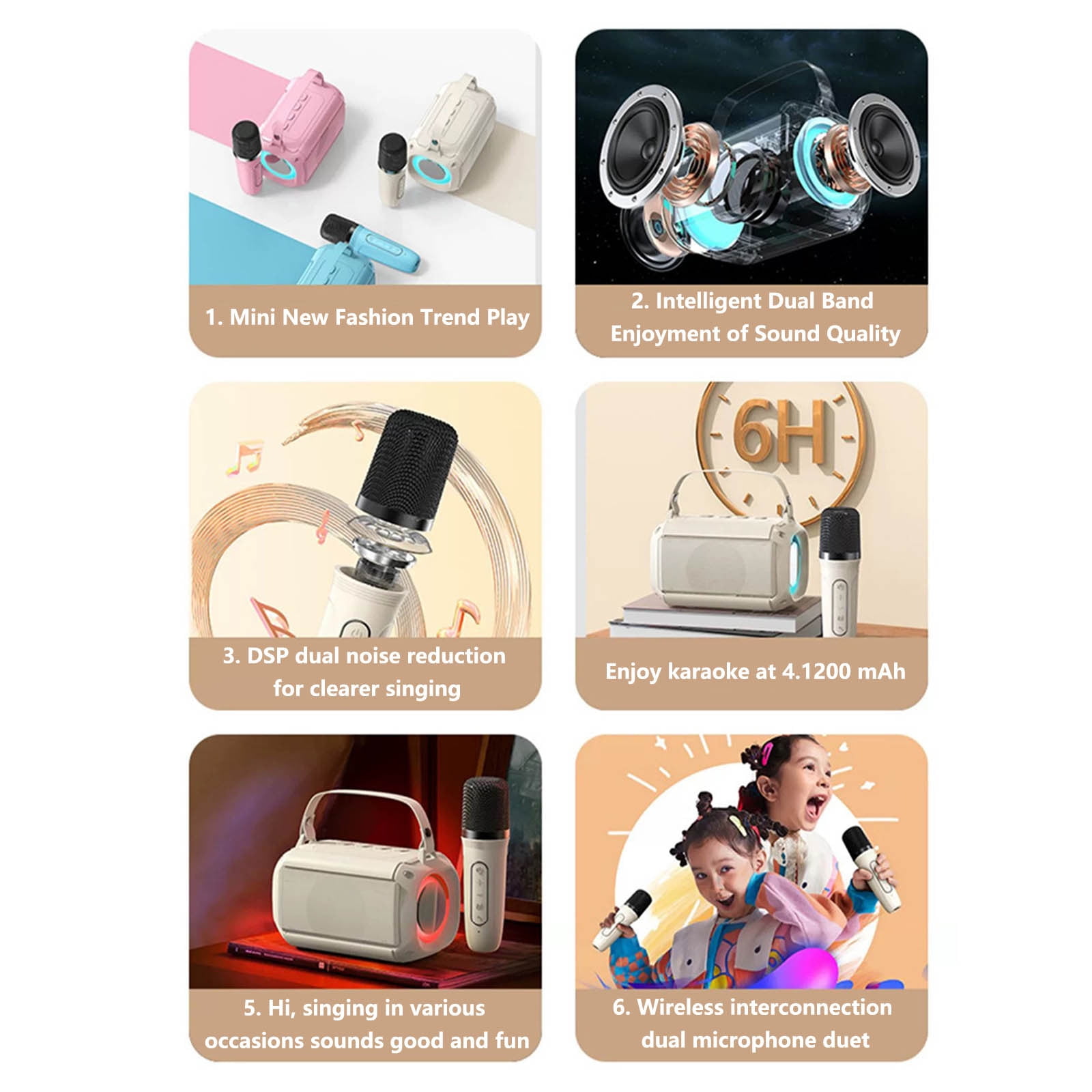 RKZDSR Karaoke Machine with Wireless Microphones, Portable Bluetooth Speaker with LED Lights for Parties, PA System for Home Entertainment and Weddings, 200W Power, Rechargeable Battery