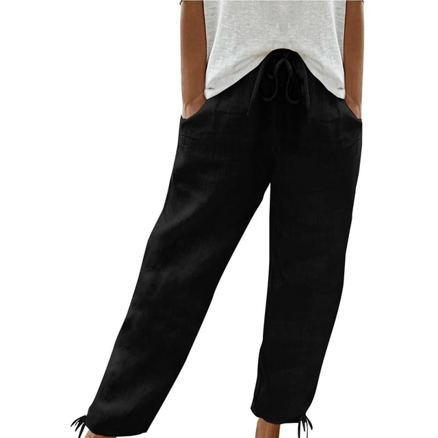 FNFYFH Clearance Women's Stylish Linen Pants Elastic Waist