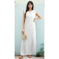 thumbnail image 4 of Women Summer Round Neck Casual Loose Split Wrinkle-Free Long Maxi Vacation Dress with Pockets White L, 4 of 9
