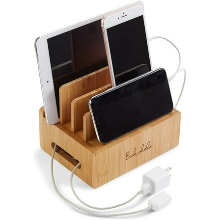 Bamboo Charging Station & Multi-Device Organizer – Large Capacity Desktop Dock for Smartphones, iPhone, iPad, and Tablets