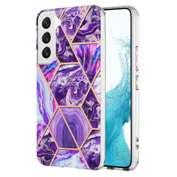 Designed for Samsung Galaxy S23 6.1 inch Marble Case, Ultra Thin Girls Women Polished Plating Flexible Soft TPU IMD Protective Case Cover for Samsung Galaxy S23 - Darkpurple