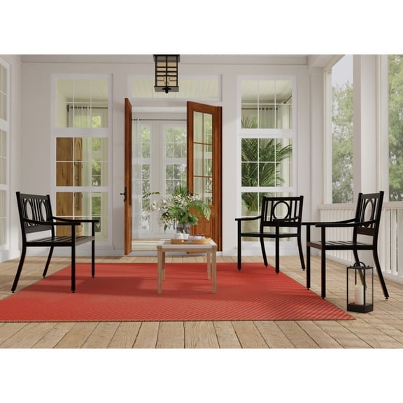 Contemporary Home Living Slatted Openwork Patio Outdoor Dining Chair - 35" - Black