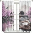 thumbnail image 3 of Asian Curtain for Living Room, Red Plum Bossom Branch Mountain Window Treatments for Bedroom Kitchen Door Decor, Oriental Art Traditional Japanese Ink Painting Landscape Drapes 2 Panel Sets84x84 Inch, 3 of 6