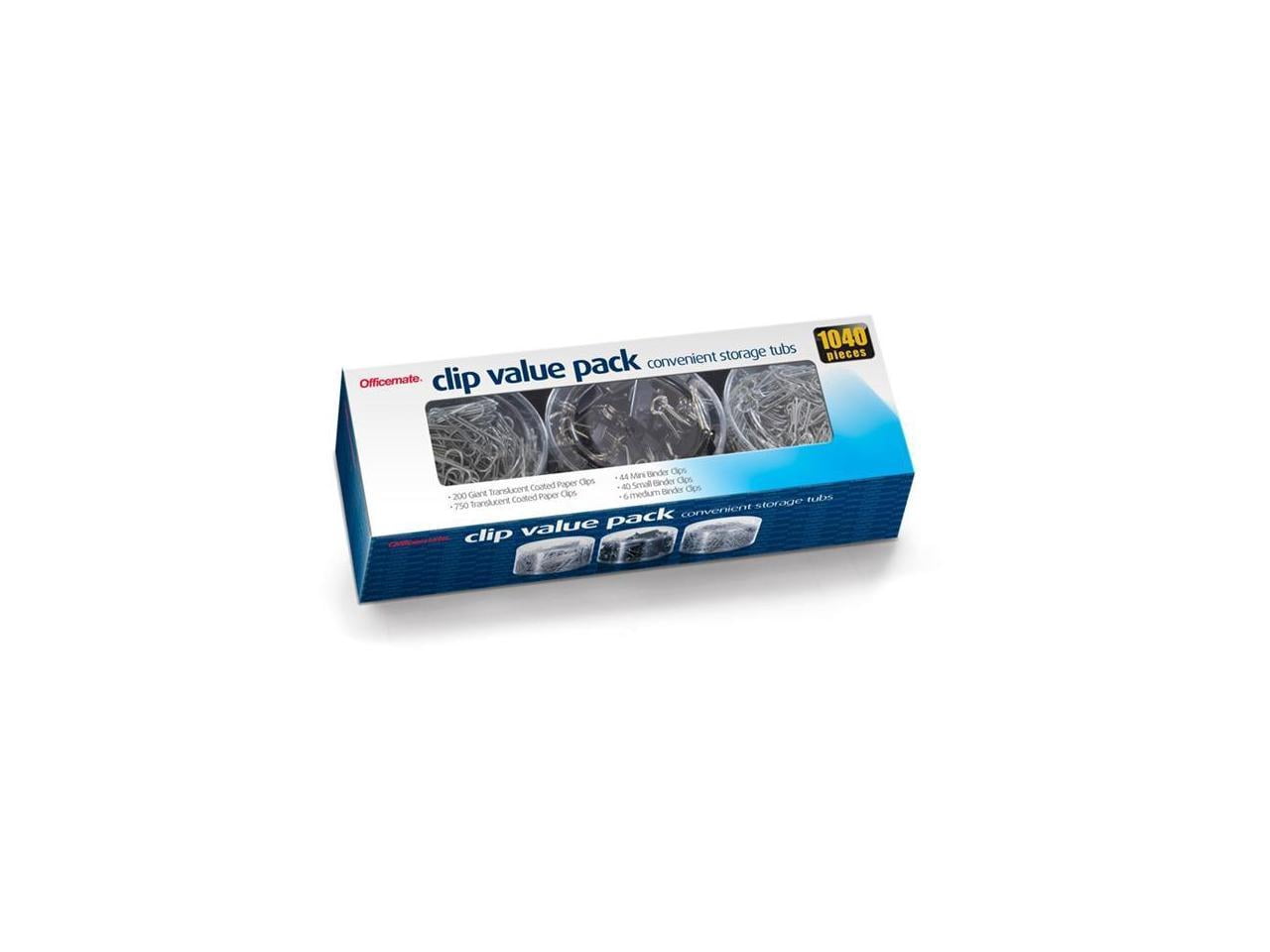 Officemate Clip Value Pack 1040 Pieces, 200 Giant Coated Paperclips, 750 #2 Coated Paperclips, 44 Mini, 40 Small and 6 Medium Black Binder Clips (97300)