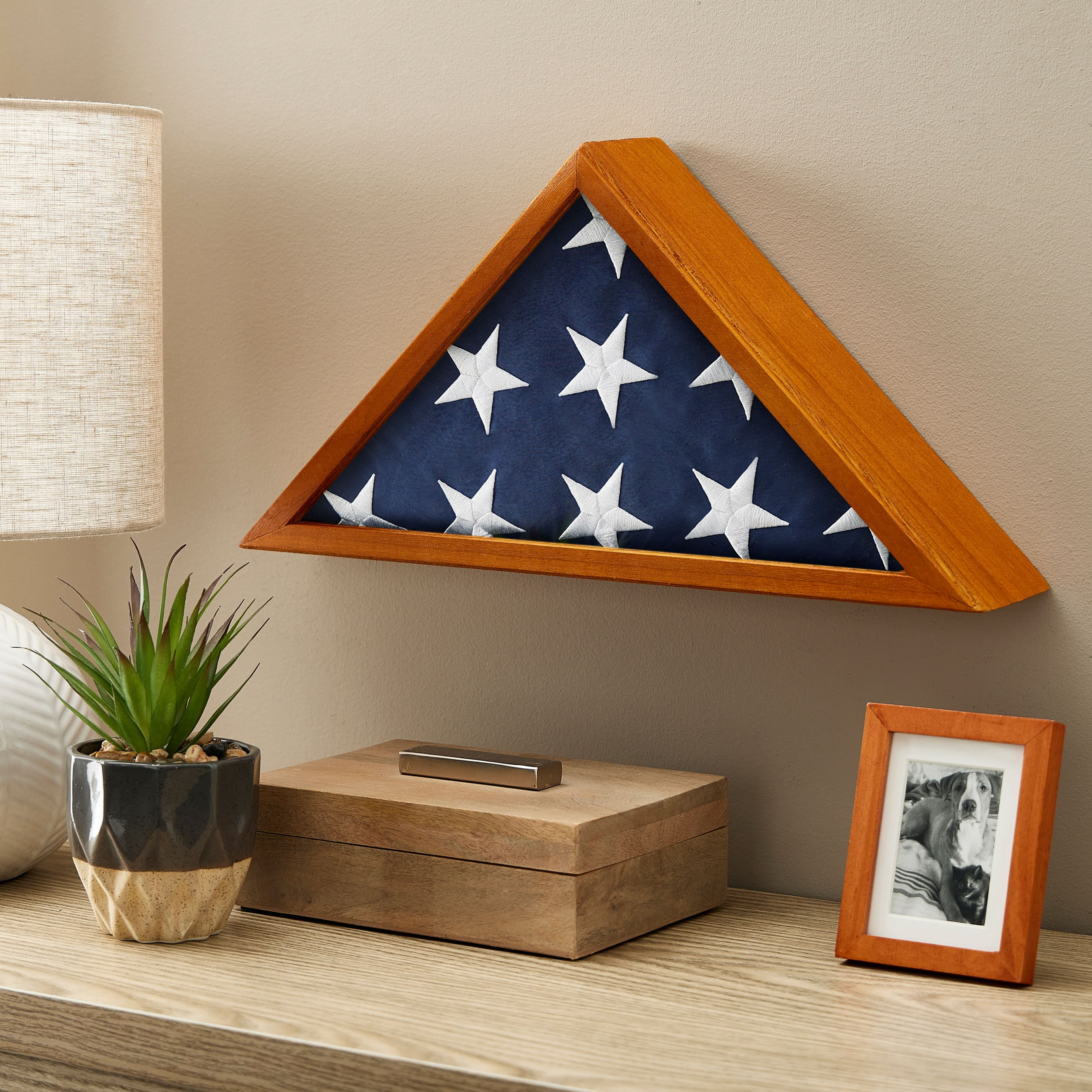 Oak Flag Case by Studio Decor - Display for Standard  3ft. x 5ft.Flags - Medals - Badges - and Memorabilia - 1 Pack