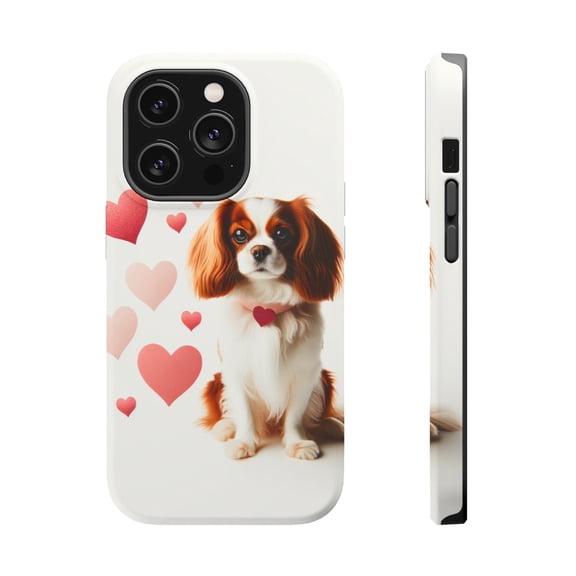 DistinctInk Tough Case for Apple iPhone 13 PRO (6.1" Screen), Compatible with MagSafe Charging - Valentine's Day English Toy Spaniel