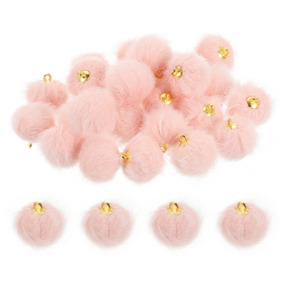 Pom Pom Charm, 24Pcs 15mm - Faux Fur Fluffy Pom Poms Pendants Balls, Pom Poms for DIY Crafts Jewelry Making Keychain Accessory (Light Pink)
