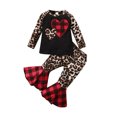 thumbnail image 1 of ITFABS Girls Clothes Set, Plaid and Leopard Print Round Collar Top and Flared Pants, 1 of 8
