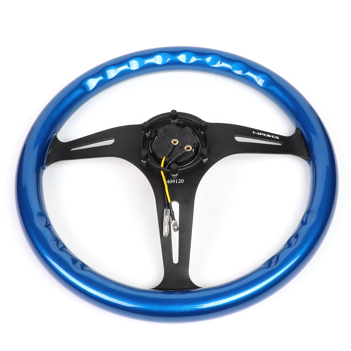 NRG Innovations ST-015BK-BL Classic Wood Grain Wheel (350mm 3 black spokes, blue pearl/flake paint)並行輸入 NRG 350mm Steering Wheels \u2013 Black Spokes - Glow Finish (ST-015BK