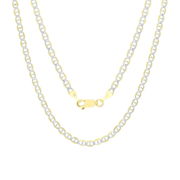 Nuragold 10k Real Yellow Gold Solid Mariner 3mm Anchor Chain Pave Diamond Cut Necklace (16"-30") Two Tone Italian Jewelry for Men & Women