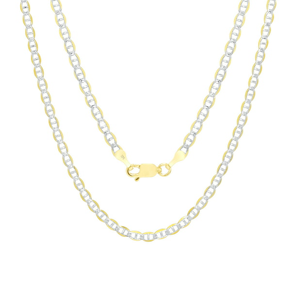 Nuragold 10k Yellow Gold 3mm Solid Mariner Anchor Link Chain Diamond Cut  Two Tone Pave Pendant Necklace, Womens Mens with Lobster Clasp 16