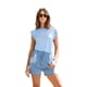 thumbnail image 1 of Blusa sin mangas André Badi celeste con cuello redondo y estampado frontal con brillos, 1 of 5