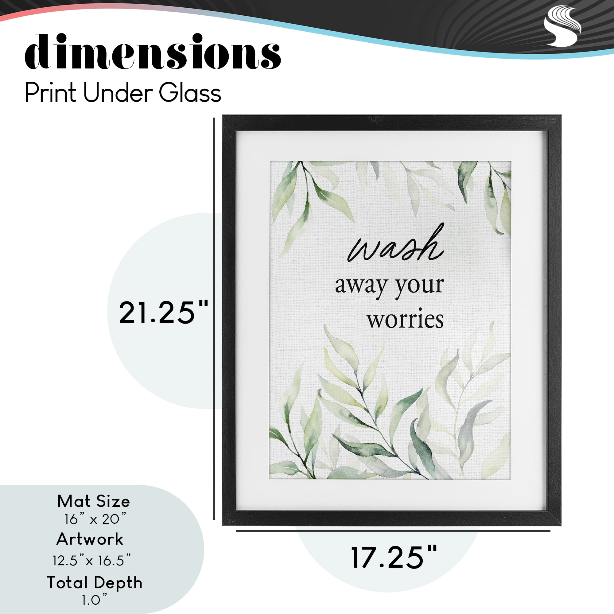 Wash Away Worries Greenery Black Framed Print Under Glass, design by Lettered and Lined
