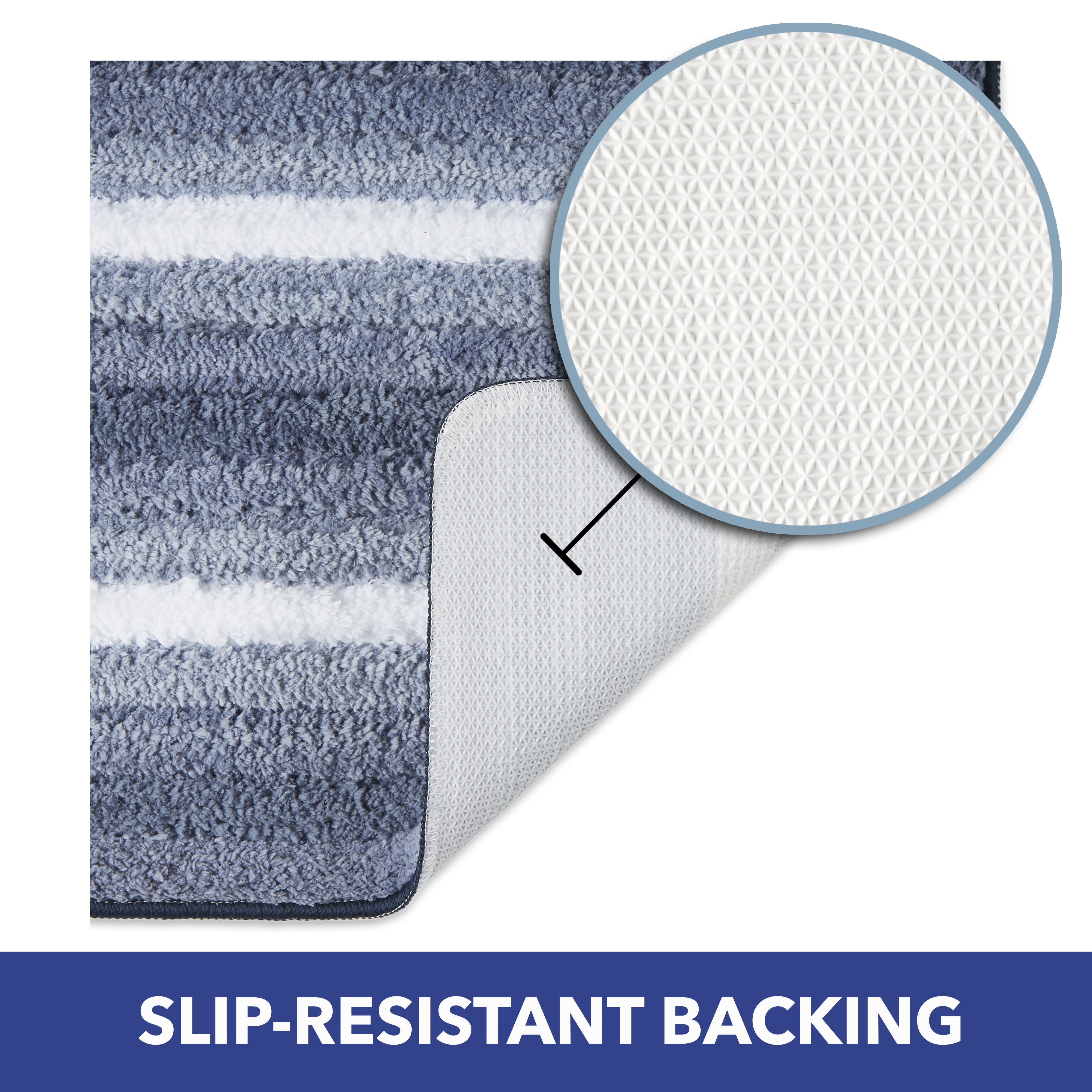Sohome Chino Striped Machine Washable Bath Mat, Navy Blue/White, 27"x48"
