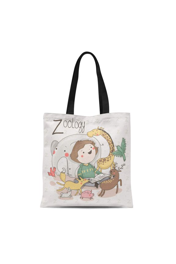Canvas Tote Bag Cute Alphabet School Letter Z Zoology Boy Book Durable Reusable Shopping Shoulder Grocery Bag