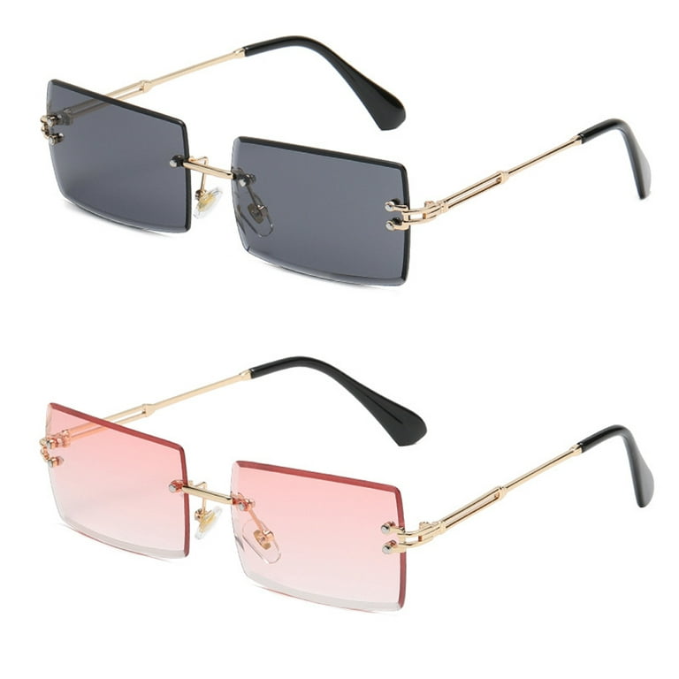 Retro Rimless Rectangle Sunglasses for Women Men Tinted Lens Gold Metal  Frameless Vintage Square Glasses