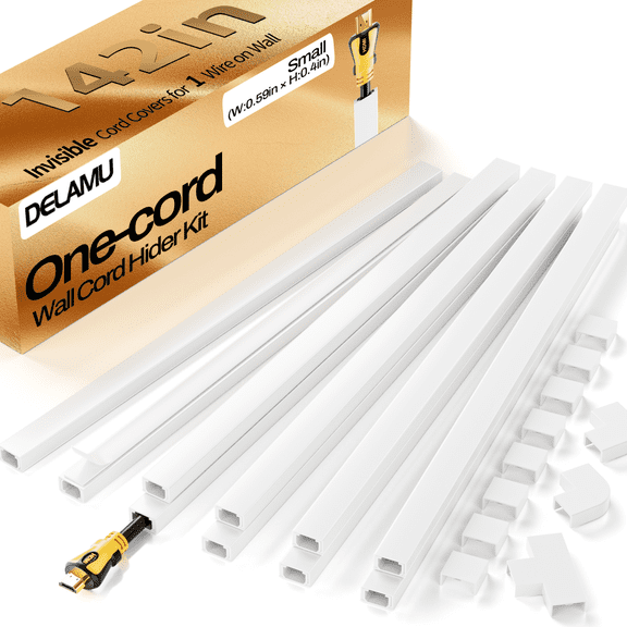 LazySpin 142in Cord Cover for Wall, One-Cord Channel Cable Management 10 Count, White