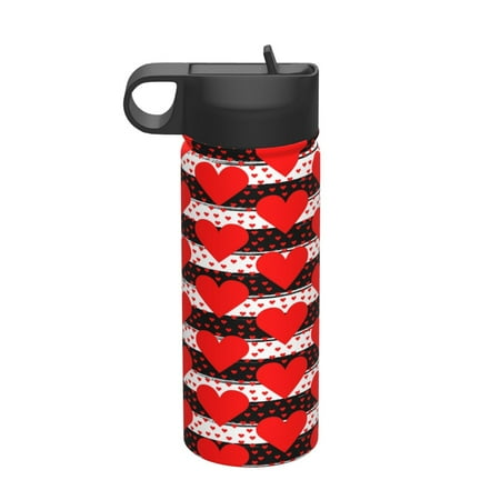

Qekee Black and white striped and red hearts Print 18OZ Sports Insulated Kettle Coffee Mug Travel Tea Mug Thermos Cup 18 Stainless Steel Water Bottle For Running Hiking Cycling