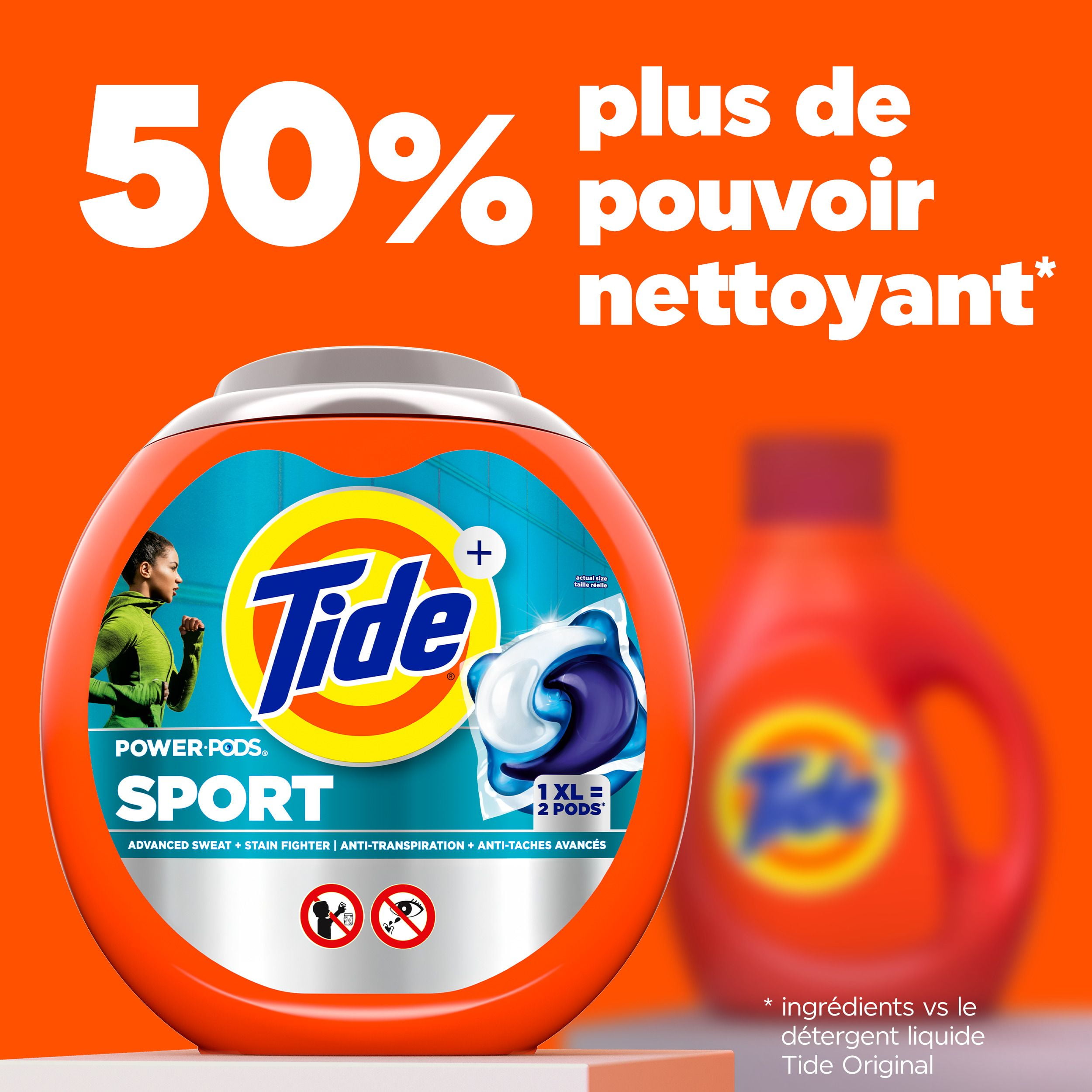Tide Power Pods Sport Laundry Detergent Pacs, Advanced Sweat + Stain Fighter, 45CT