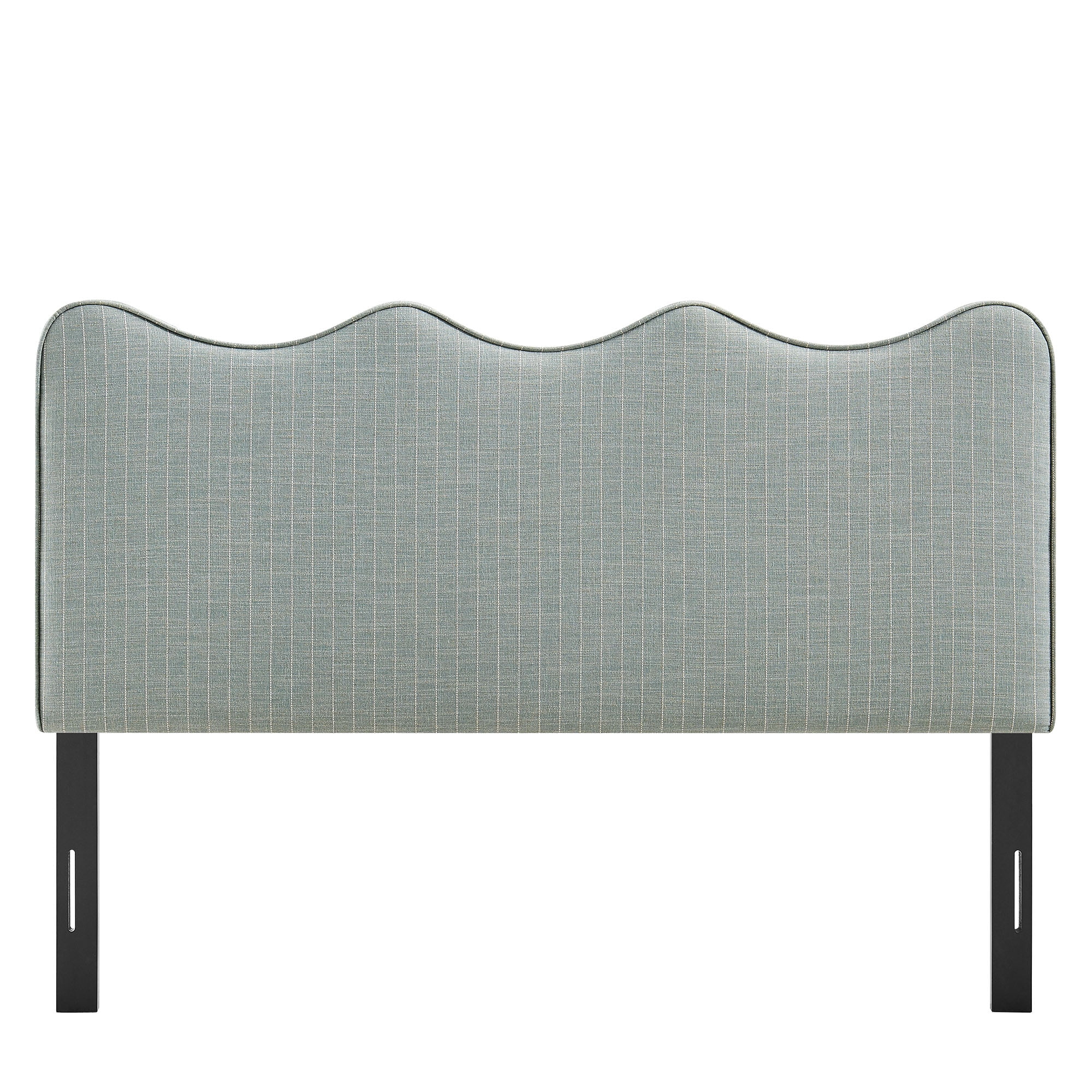Athena Striped Fabric Upholstered Queen Size Headboard in Spa Blue Stripe