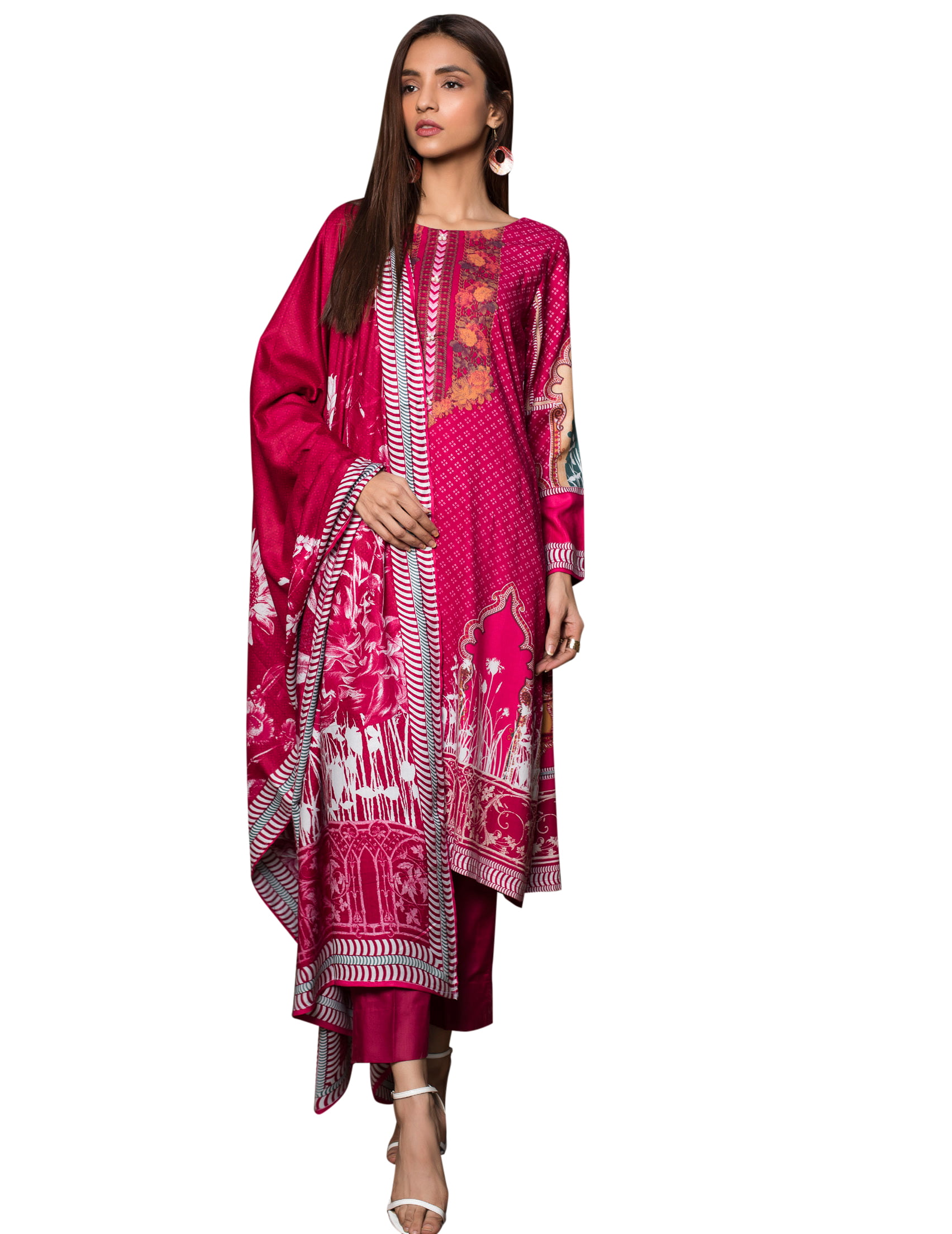IshDeena Salwar Kameez Pakistani Dress for Women Printed Soft Linen Three Pieces