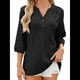 thumbnail image 3 of Blusas Elegantes e Informales para Mujer, Camisetas de 3/4 con Cuello en V y Puños Fruncidos. Negro XXL, 3 of 10
