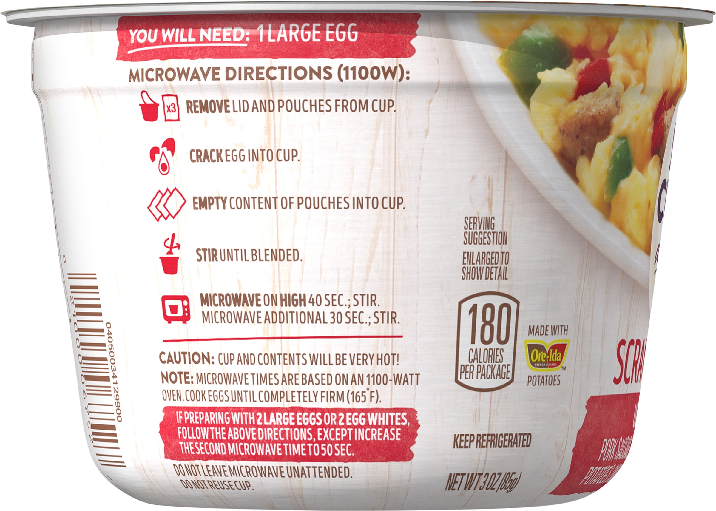 Just Crack an Egg Ultimate Scramble Breakfast Bowl Kit with Pork Sausage Mild Cheddar Cheese Potatoes Onions and Green and Red Peppers 3 oz Cup